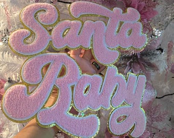 Pink Santa Baby Chenille Patch | Christmas Iron On
