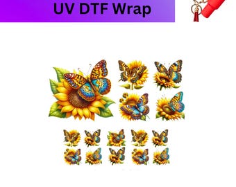 UV DTF Decal Sunflower and Butterflies |Chapstick Keychain Decal |Decals For Keychains