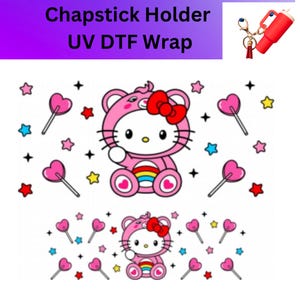 Calcomanía UV DTF Kitty/Llavero con bálsamo labial/Calcomanías para llaveros