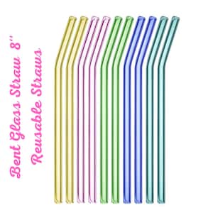 Straw Toppers Color Bent Glass Straw 8&#39;&#39; Reusable Straws