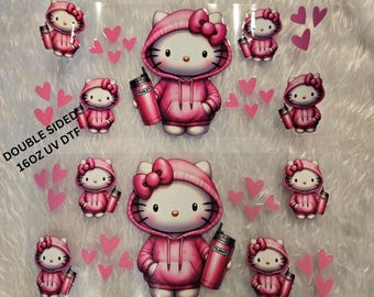 Doubled Sided Pink Kitty Sweater 16oz Cup Wrap | UV DTF Decal
