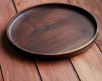 Modern Walnut Round Tray – Multiple Sizes Available | Solid Wood Organizer & Decor Tray