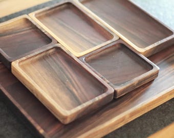Large Walnut Square Tray | Modern Wood Serving & Coffee Table Organizer