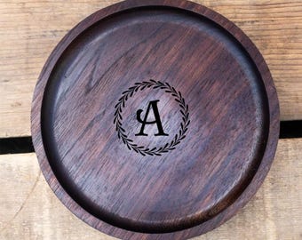 Monogrammed Walnut Valet Bowl: Wooden Key, Coin & Jewelry Tray