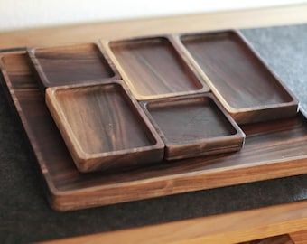 Walnut Wood Square Tray | Large Decorative Serving Tray | Coffee Table & Home Organizer