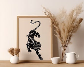 Tiger Minimalist Wall Art Print, Japanese Style Tiger Poster Print, Japanese Style Wall Art Decor, Minimalist Tiger Poster, Japanese Artwork