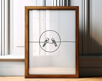 One Line Bird Poster, Abstract Flight Decor, Scandinavian Black White Artwork