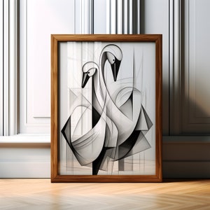 Swans Minimalist Wall Art Poster Print, Swans Boho Art, Modern Minimalist Art, Swans Black And White Poster, Room Decor, Digital Download