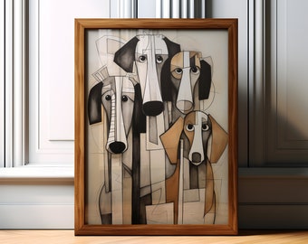 Impression d'art mural minimaliste chiens, impression d'art pour les amoureux des chiens, oeuvre d'art minimaliste chiens, art déco mural chiens, art bohème chiens, téléchargement numérique