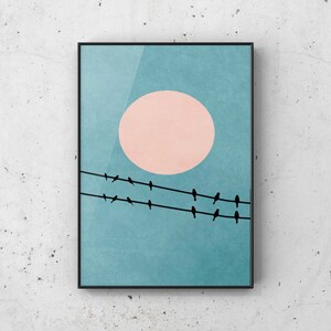 Moon Minimalist Wall Art, Moon Night Wall Decor, Moon Poster Print, Moon Sketch, Moon and Birds Minimalist Art, Moon Wall Decor image 7