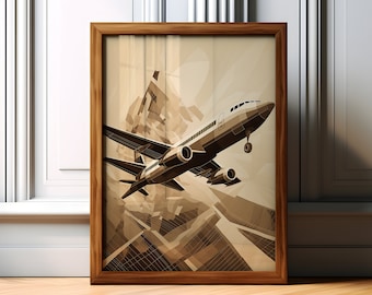 Affiche minimaliste d'avion, style aviation moderne, décoration bohème, cadeau idéal pour les passionnés de voyage