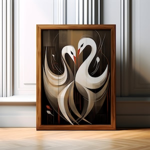 Swans Minimalist Wall Art Poster Print, Swans Modern Minimalist Wall Art Decor, Swan Poster Print, Swan Poster Digital, Digital Download