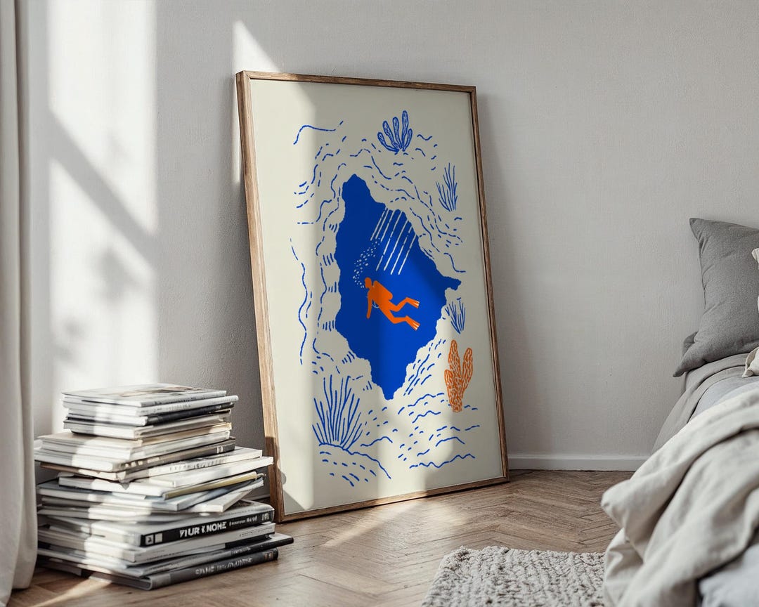 Scuba Diver Ocean Art Print, Minimalist Underwater Wall Decor, Modern Marine Poster for Home - Etsy UK