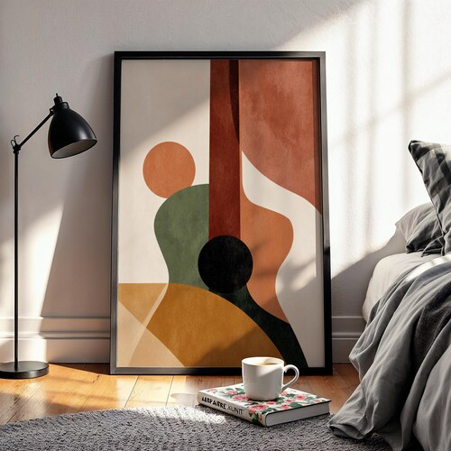 Affiche murale abstraite de guitare, style bohème, décoration musicale moderne du milieu du siècle