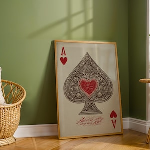 Vintage Ace of Hearts and Spades Artwork – Intricate Playing Card Wall Art, Retro Game Room Decor, Poker Gift Illustration, Digital Download