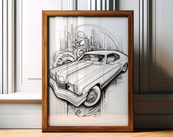 Car Minimalist Wall Art Print, Car Drawing Poster Print, Minimalist Car Artwork, Minimalist Car Lover Bedroom Decor, Digital Download Art