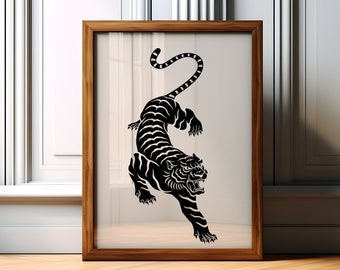 Tiger Minimalist Wall Art Print, Japanese Style Tiger Poster Print, Japanese Style Wall Art Decor, Minimalist Tiger Poster, Digital Download