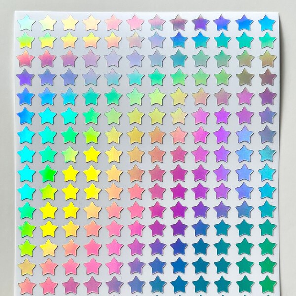 Silver Holographic Star Stickers! ~ Custom Size ~ Waterproof ~ Holographic Rainbow Oil Slick ~ Cute for Scrapbooks Planners Gifts & Crafts!