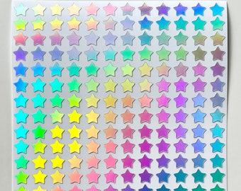 Silver Holographic Star Stickers! ~ Custom Size ~ Waterproof ~ Holographic Rainbow Oil Slick ~ Cute for Scrapbooks Planners Gifts & Crafts!