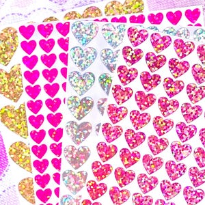 Holographic Sparkle Heart Sticker Sheet! - 1/4&quot; to 3 inch - Choose a Size and Color - Cute & Sparkly for Scrapbooks Planners Gifts Crafts!