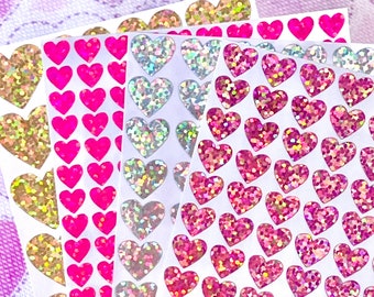 Sparkle Heart Stickers! ~ Custom Size & Color ~ Waterproof ~ Holographic Sparkle Stars ~ Cute Scrapbooks Planners Journals Gifts and Crafts