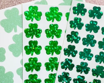 Shamrock Clover Stickers! - 0.3 to 4 inch - Glitter, Holographic Sparkle, Glow in the Dark, Pastel - Cute for Planners Labels Gifts Crafts!