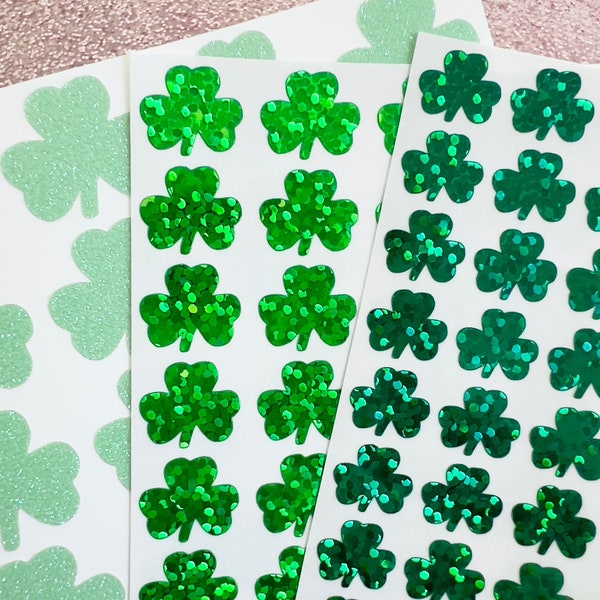 Sparkle/Glitter Clover Stickers! ~ Custom Size & Color ~ Holographic Sparkle or Glitter Shamrocks ~ Cute Scrapbooks Planners Gifts Crafts!