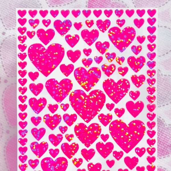 Sparkle Heart Sticker Sheet! ~ 0.25 to 1 inch ~ Custom Color ~ Waterproof ~ Holographic Sparkle ~ Cute & Sparkly for Planners and Crafts!