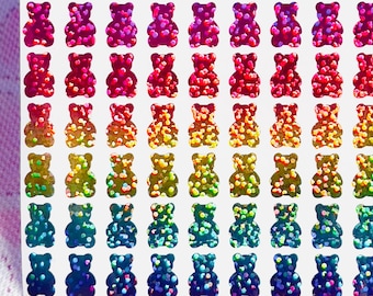 Holographic Sparkle Rainbow Gradient Gummy Bear Stickers! - 0.4 to 5 inch - Choose a Size!
