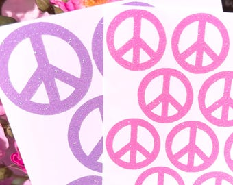 Glitter Peace Sign Stickers! - 1 to 3 inch - Choose a Size and Color!