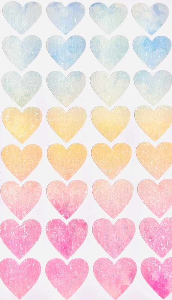 Pastel Glitter Heart Stickers 0.75 Inch 32 Stickers for Cute