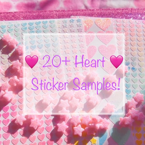 20+ Heart Sticker Samples! | Glitter Sparkle Rainbow Pastel Holographic | Cute for Valentine Scrapbooks Planners Cards Gifts & Crafts!