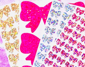 Holographic Sparkle Bow Stickers! - 0.3 to 5 inch - Cute for Scrapbooks Planners Cards Gifts Labels Crafts!