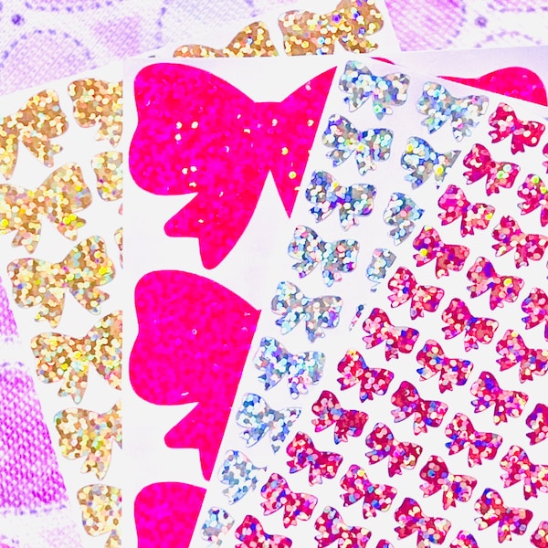 Sparkle Bow Stickers! ~ Custom Size & Color ~ Holographic Sparkle ~ Cute Scrapbooks Planners Cards Invitations Gifts Crafts!
