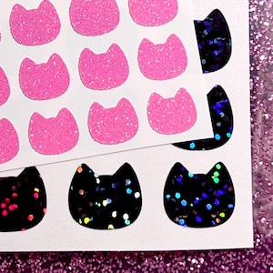 Cat Sticker Sheet! - 1/4&quot; to 5 inch - Glitter, Holographic, Sparkle, Glow in the Dark, Pastel - Cute for Scrapbooks Gifts Labels Crafts