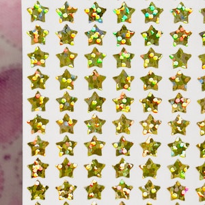 Gold Holographic Sparkle Star Stickers! - 1/4&quot; to 3 inch - Cute & Sparkly for Scrapbooks Planners Gifts Rewards Crafts