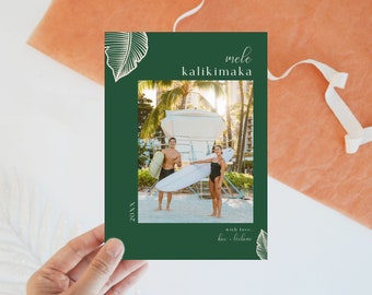 Mele Kalikimaka Photo Christmas Card Template, Editable 5x7 (Digital Download)