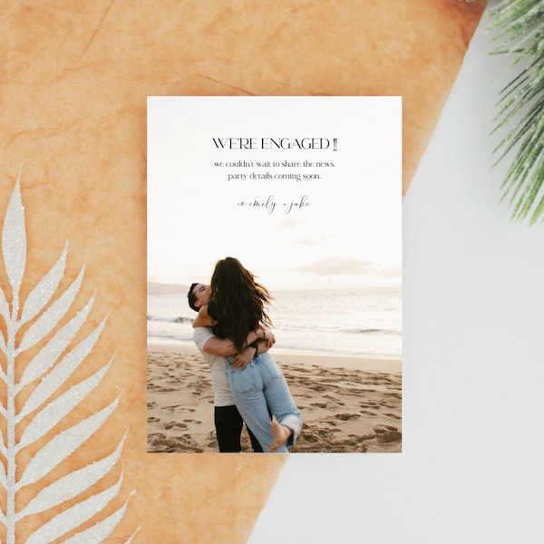 We’re Engaged Printable Announcement With Photo, Engagement Announcement Photo Template, 5x7, Modern, Instant Download, DIY Editable