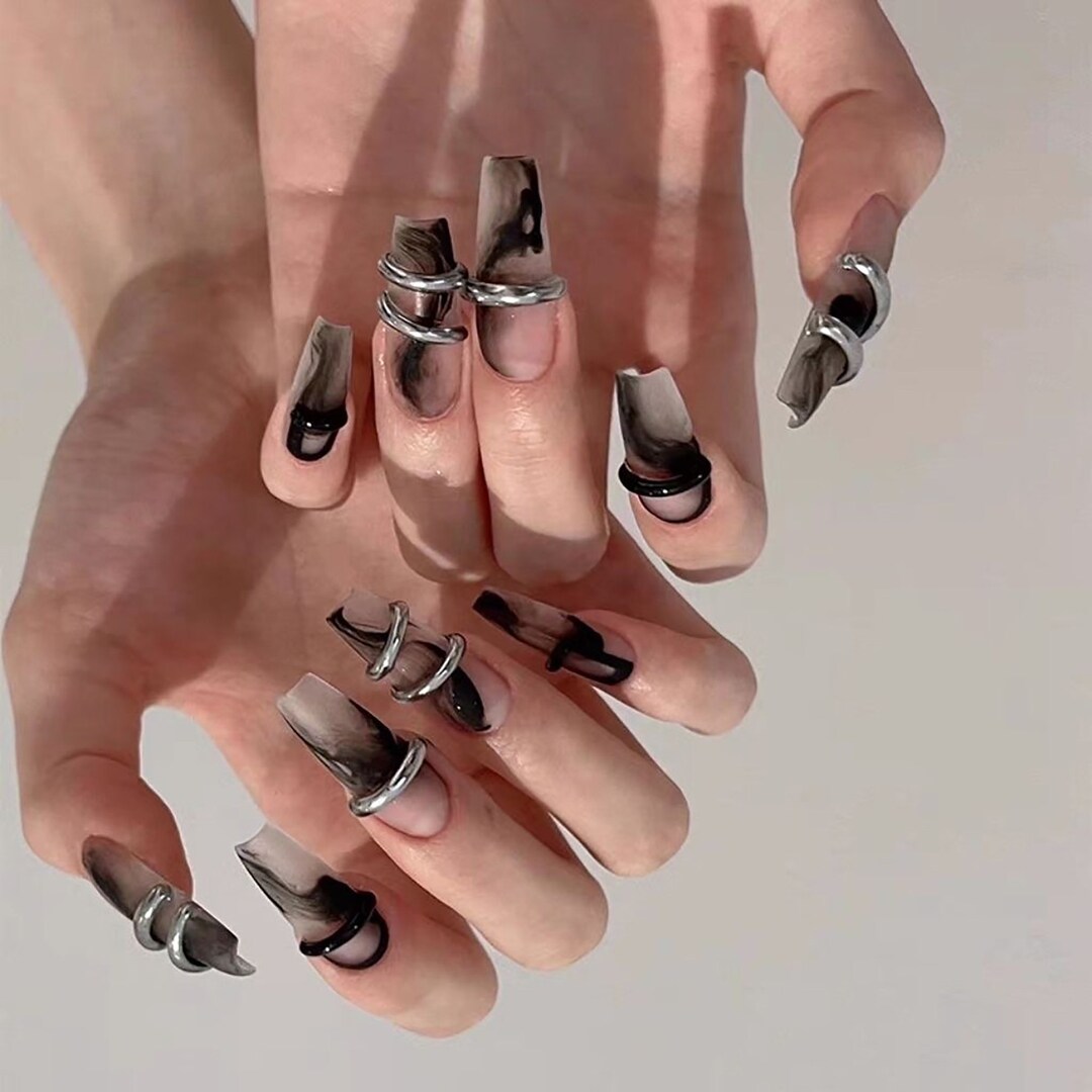 Black Fake Nails, Long Fake Nails, Fake Nails Press On,ink Fake Nails, Gift. Etsy