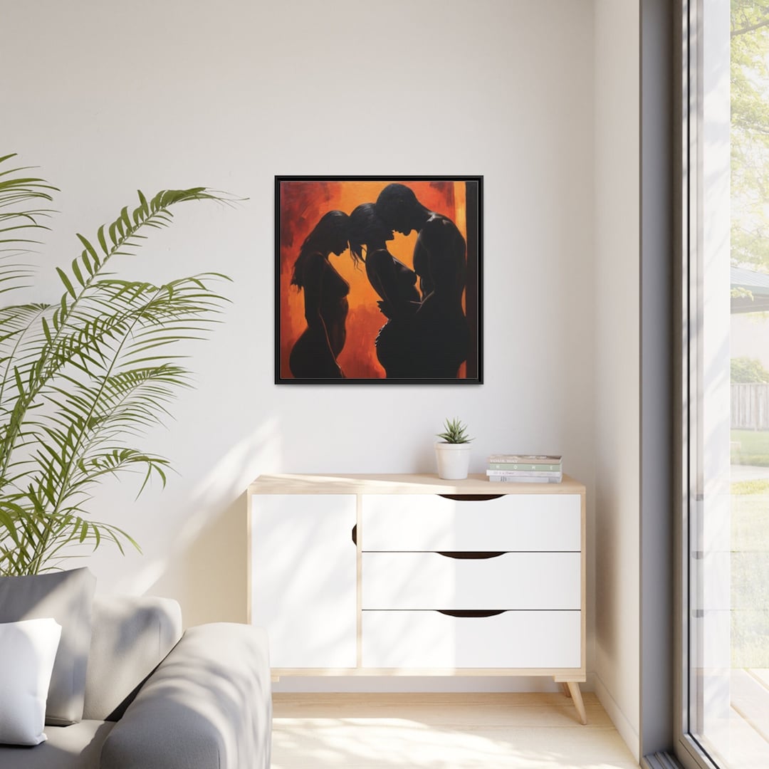 Three in Love Sexy Naked Women and Nude Male Art Canvas - Sexy Nude Men Women Framed Wall Art