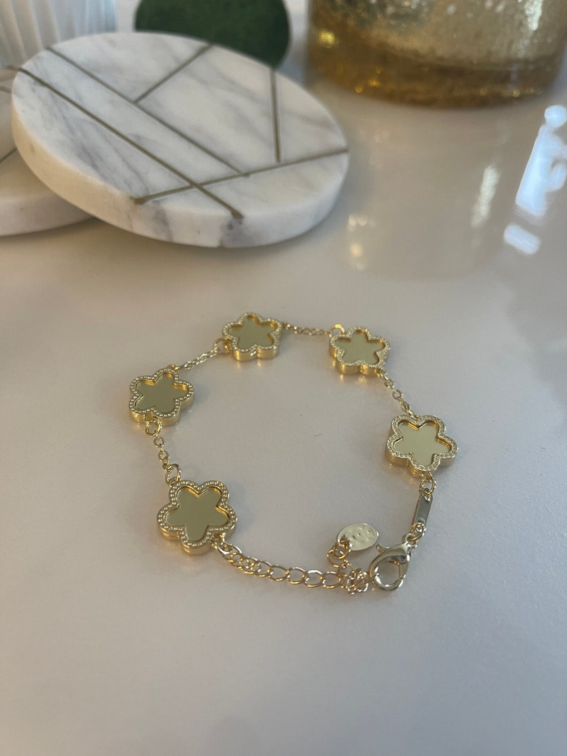Five Leaf Clover Bracelet & Earrings Set For Women - Stainless Steel Flower Jewelry Gift