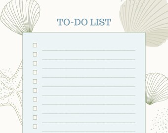 Beach Theme To-Do List, Organized To-Do List, Tasks, Seashell To-Do List, Digital Download List, List Organizer Download