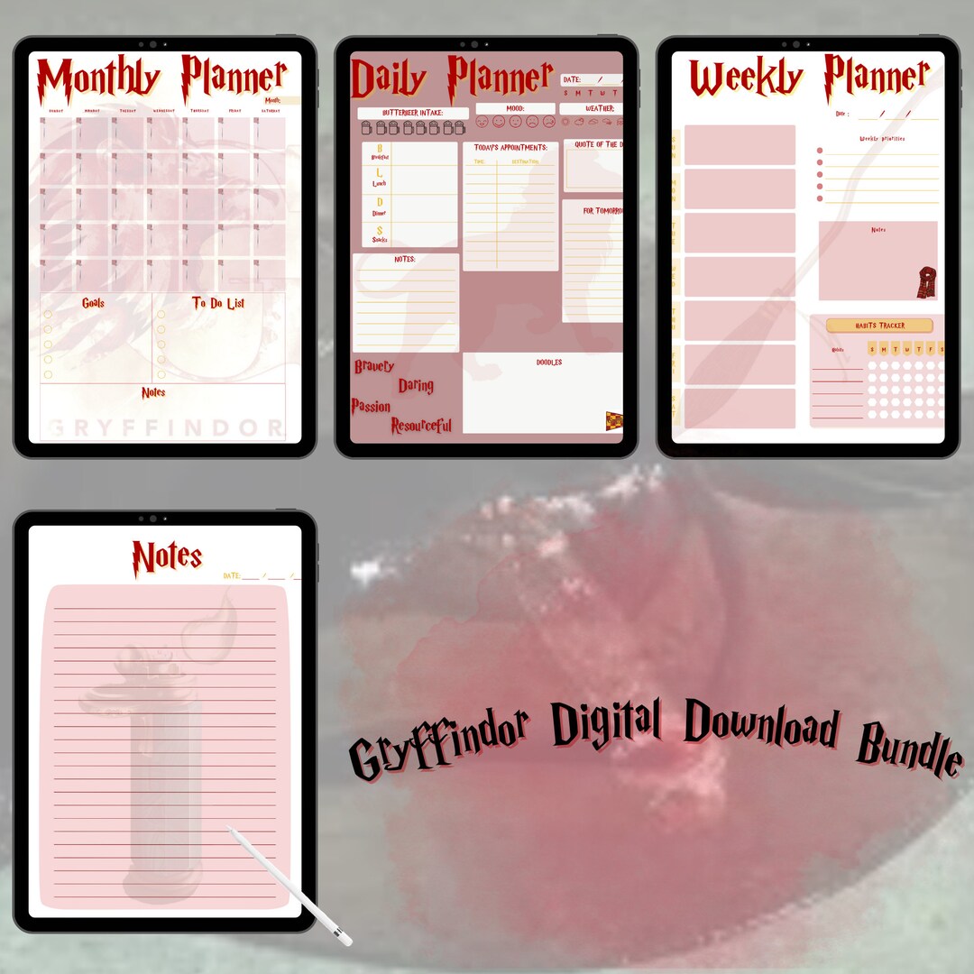 Gryffindor House Digital Notebook Bundle, HP Inspired Printables ...