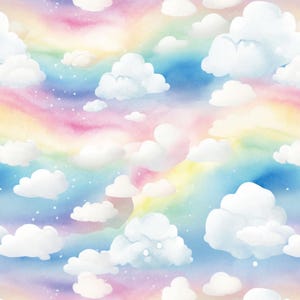 Watercolor Rainbow Sky Pattern Fabric Cotton Fabric By The Half Yard