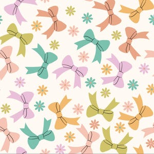 Coquette Colorful Bow With Floral Pattern Pure Cotton Fabric Sold By Half Yard