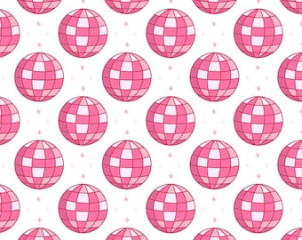 Pink Cowgirl Disco Ball Pattern Pure Cotton Fabric Sold By Half Yard