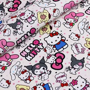 Hello Kitty Fabric Lucky Kitty Fabric Fortune Cat Fabric Anime Cotton Fabric By The Half Yard
