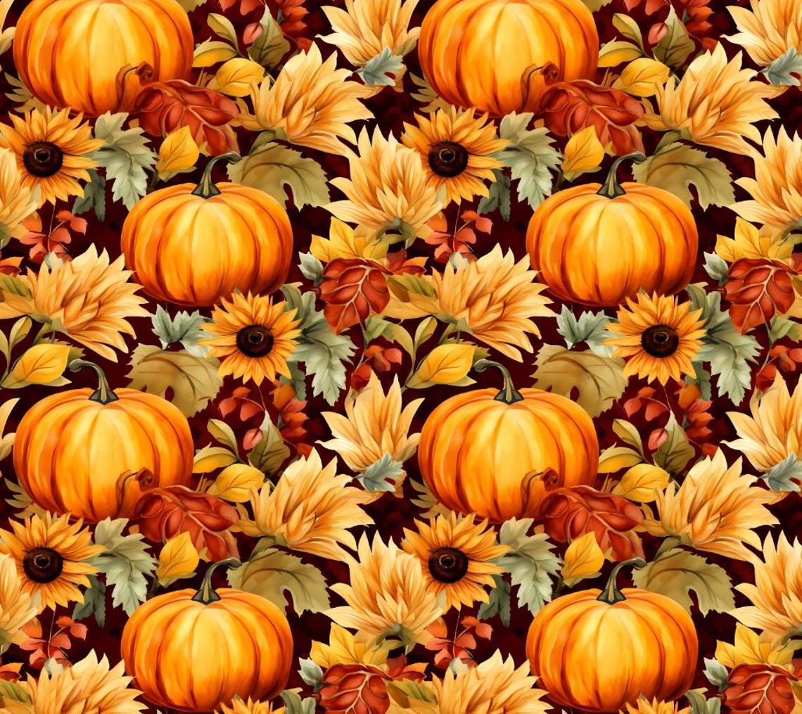 Fall Pumpkin and Sunflower Pattern Fabric Cotton Fabric by the Half ...