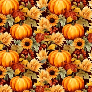 Fall Pumpkin And Sunflower Pattern Fabric Cotton Fabric By The Half Yard