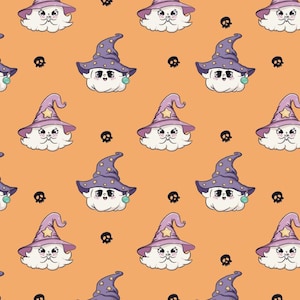 Tela de algodón con estampado mágico de fantasmas de Halloween, vendida por media yarda